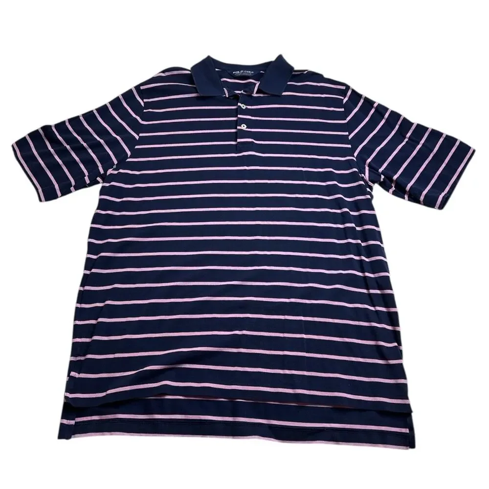 RLX Ralph Lauren Golf Polo‎ Men’s Large Striped Pink Blue Moisture Wicking